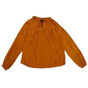 Rachel Roy Mustard Yellow Long-Sleeve Pleated Blouse With Tie Neck Womens Size S